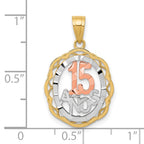 10K Two-tone and White Rhodium 15 ANOS Oval Pendant