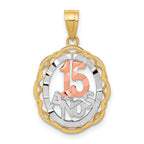 10K Two-tone and White Rhodium 15 ANOS Oval Pendant