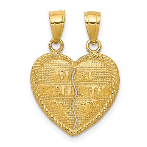 10K BEST FRIENDS 2-Piece Break-Apart Heart Pendant
