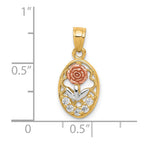 10K Two-Tone with White Rhodium CZ Rose Oval Charm