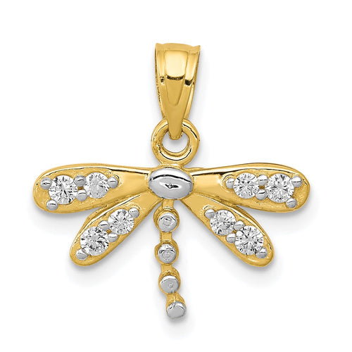 10K and White Rhodium CZ Dragonfly Charm