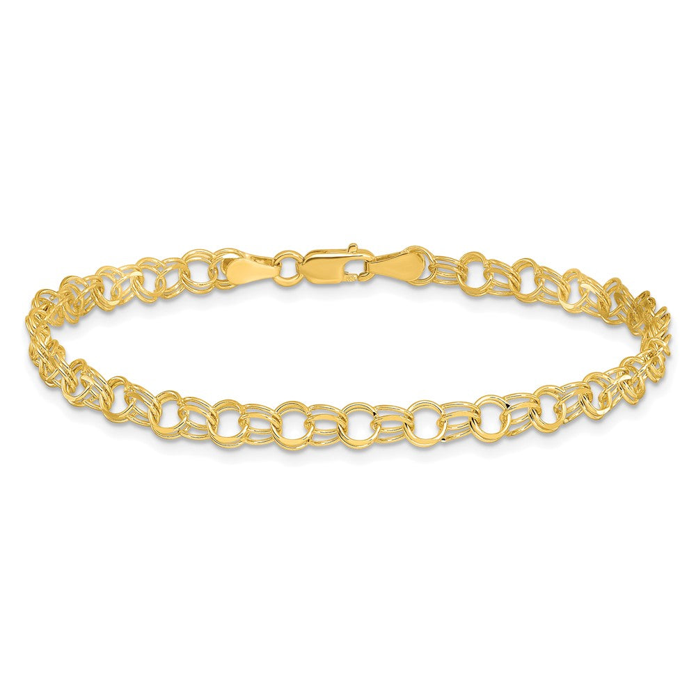 10k 4.5mm Solid Diamond-cut Double Link 7 inch Charm Bracelet