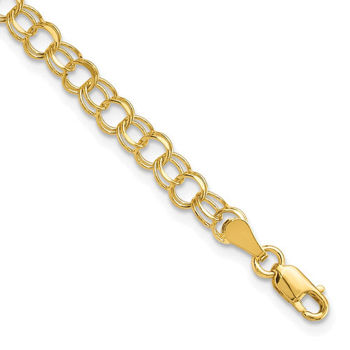 10k 4.5mm Solid Diamond-cut Double Link 8 inch Charm Bracelet