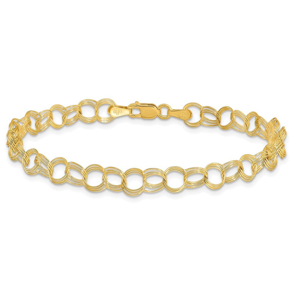 10k 5mm Solid Triple Link 8 inch Charm Bracelet