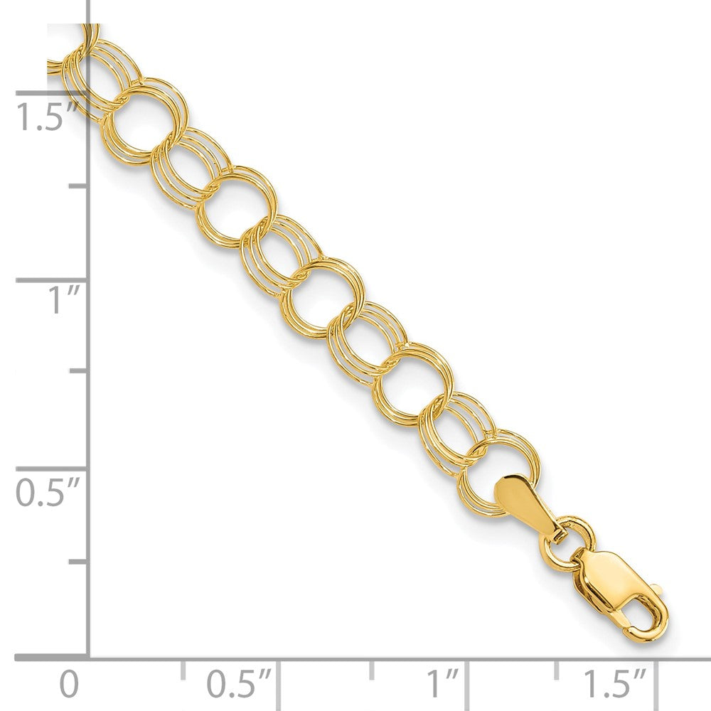 10k 5mm Solid Triple Link 8 inch Charm Bracelet