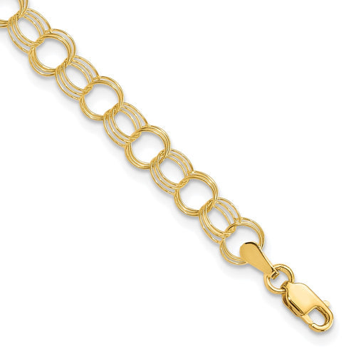 10k 5mm Solid Triple Link 8 inch Charm Bracelet