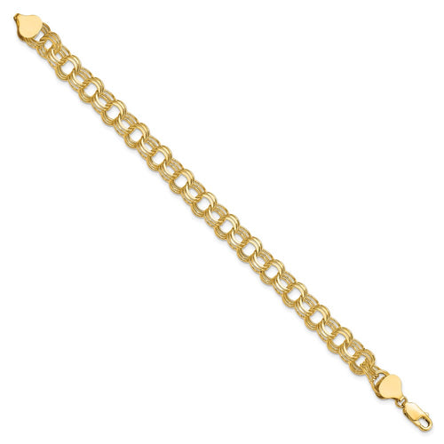 10k 7mm Solid Diamond-cut Triple Link 8 inch Charm Bracelet