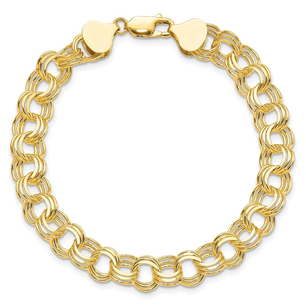 10k 7mm Solid Diamond-cut Triple Link 8 inch Charm Bracelet