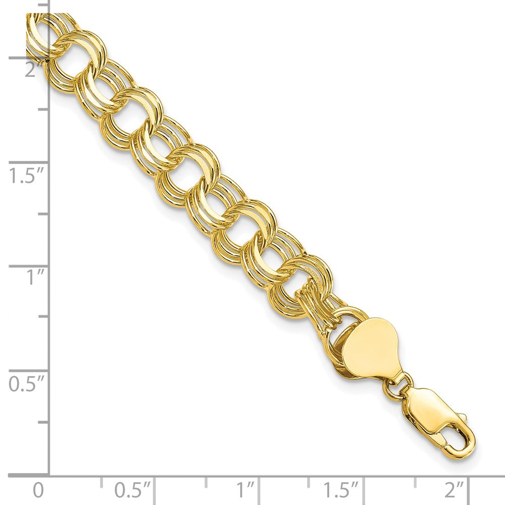 10k 7mm Solid Diamond-cut Triple Link 7 inch Charm Bracelet