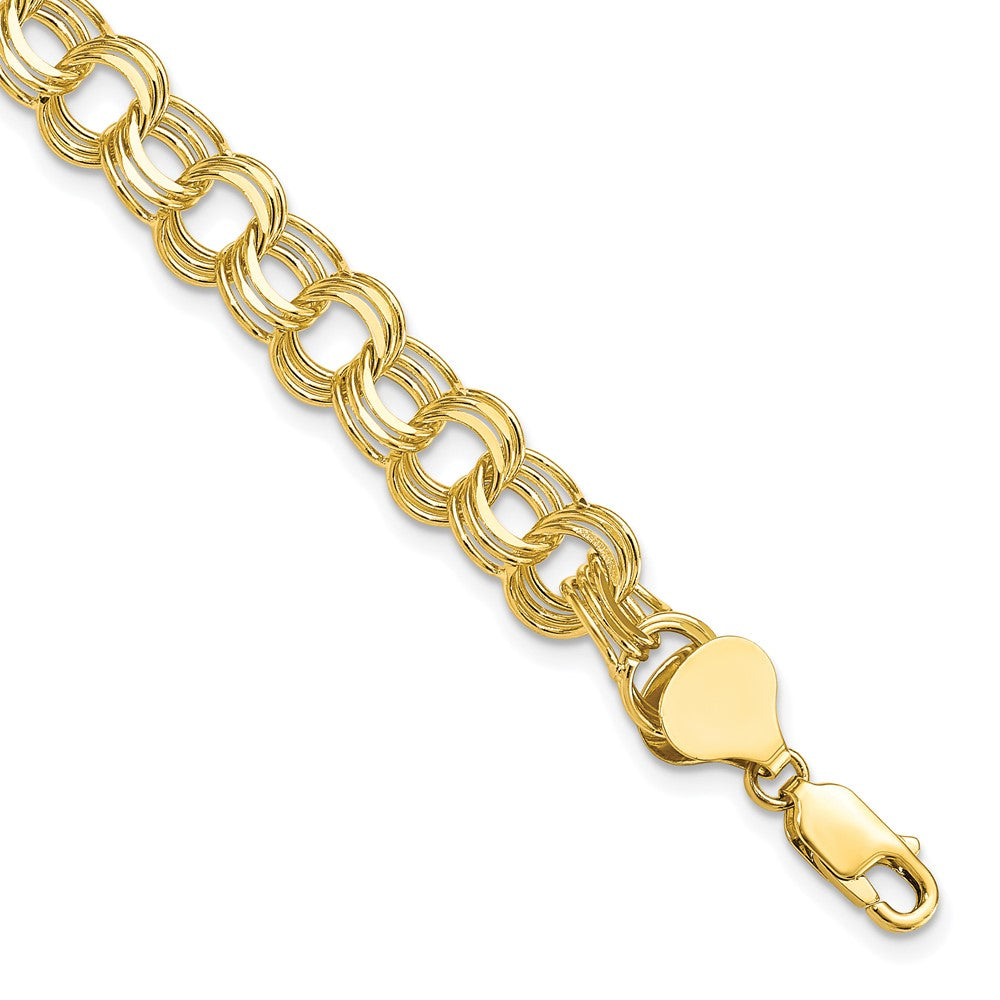 10k 7mm Solid Diamond-cut Triple Link 7 inch Charm Bracelet