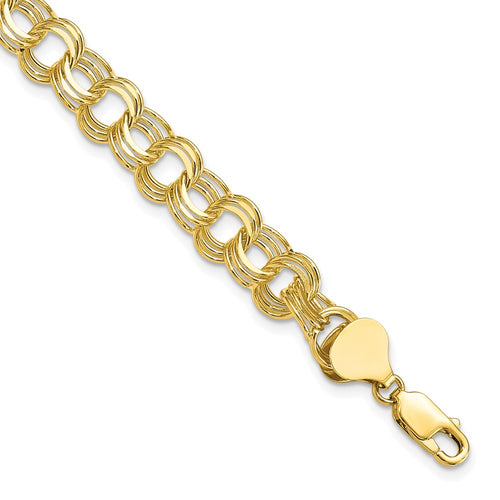 10k 7mm Solid Diamond-cut Triple Link 7 inch Charm Bracelet
