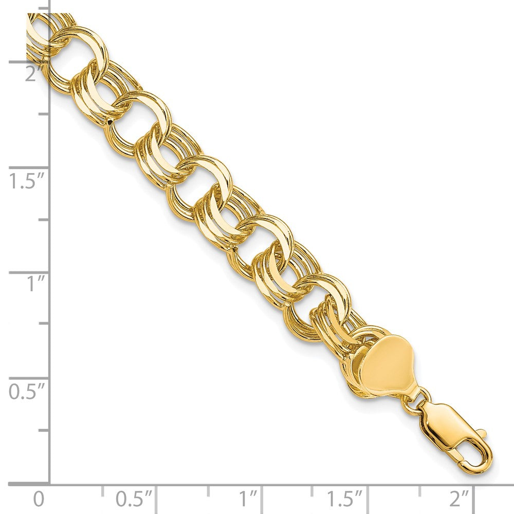 10k 8mm Solid Diamond-cut Triple Link 7 inch Charm Bracelet