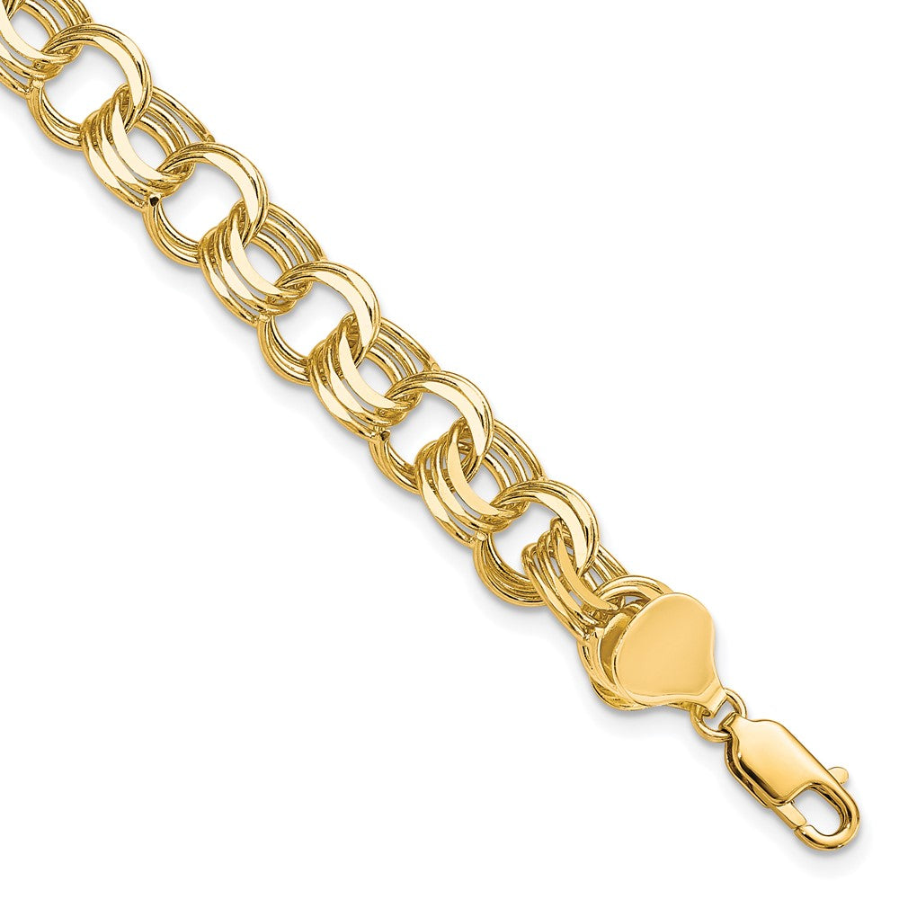 10k 8mm Solid Diamond-cut Triple Link 8 inch Charm Bracelet