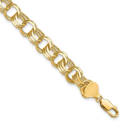 10k 8mm Solid Diamond-cut Triple Link 8 inch Charm Bracelet