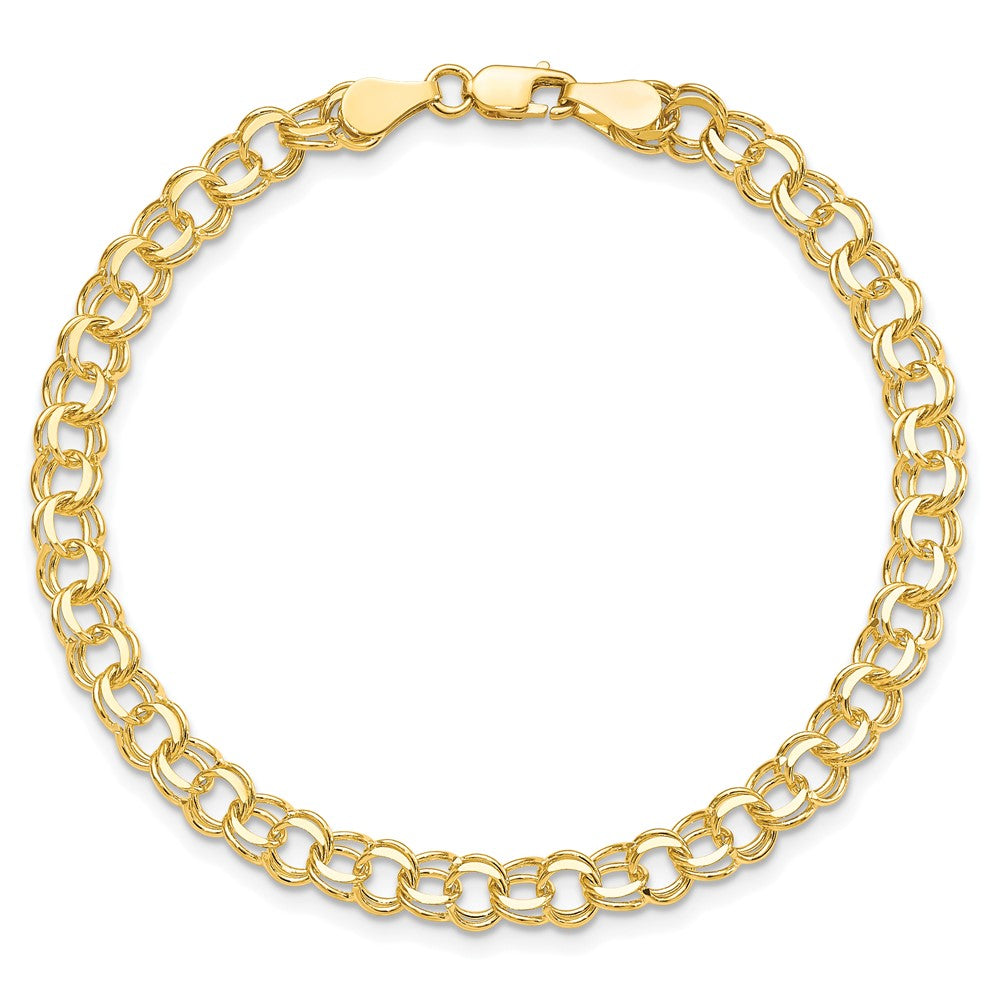10k 5.25mm Solid Diamond-cut Double Link 7 inch Charm Bracelet