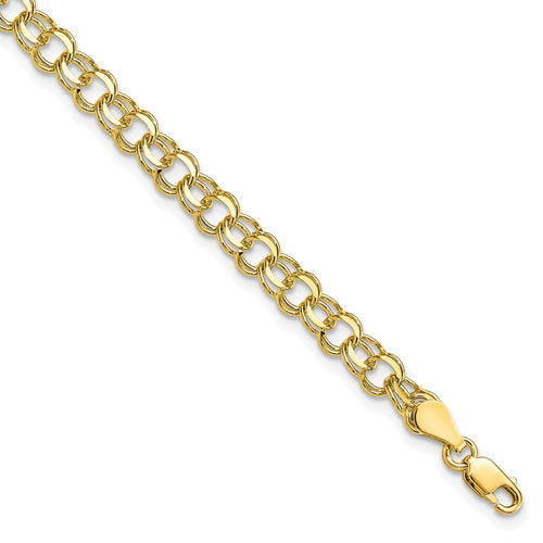 10k 5.25mm Solid Diamond-cut Double Link 8 inch Charm Bracelet