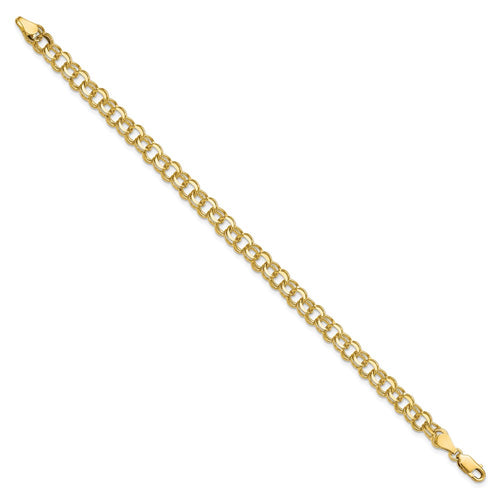 10k 5.5mm Solid Diamond-cut Double Link 8 inch Charm Bracelet