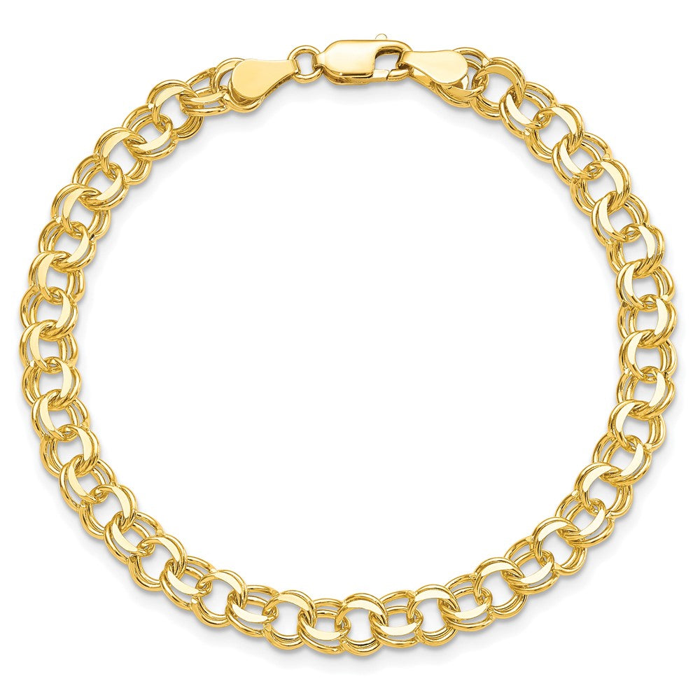 10k 5.5mm Solid Diamond-cut Double Link 8 inch Charm Bracelet