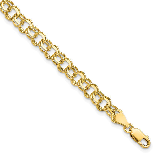 10k 5.5mm Solid Diamond-cut Double Link 8 inch Charm Bracelet