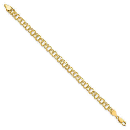 10k 6mm Solid Diamond-cut Double Link 7 inch Charm Bracelet