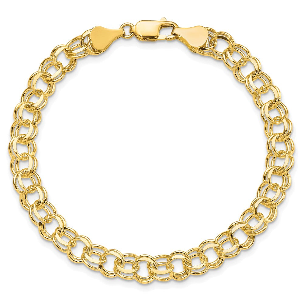 10k 6mm Solid Diamond-cut Double Link 7 inch Charm Bracelet