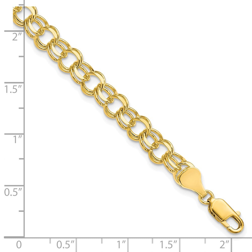 10k 6mm Solid Diamond-cut Double Link 8 inch Charm Bracelet