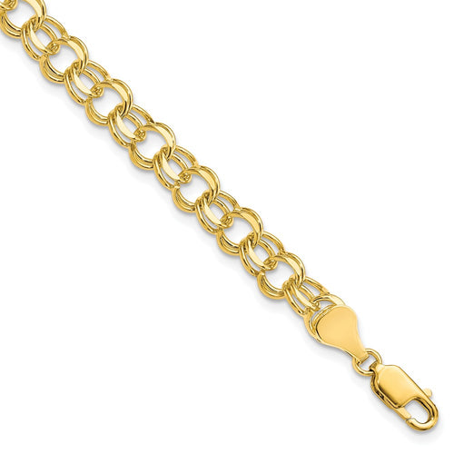 10k 6mm Solid Diamond-cut Double Link 8 inch Charm Bracelet