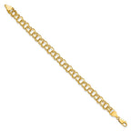10k 7mm Solid Diamond-cut Double Link 7 inch Charm Bracelet