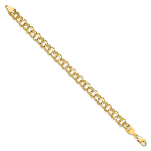 10k 7mm Solid Diamond-cut Double Link 7 inch Charm Bracelet