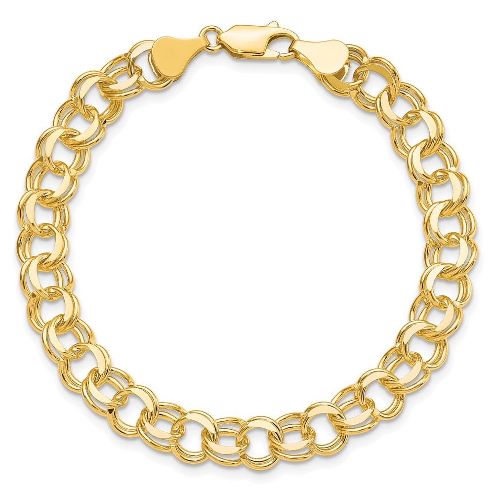 10k 7mm Solid Diamond-cut Double Link 7 inch Charm Bracelet