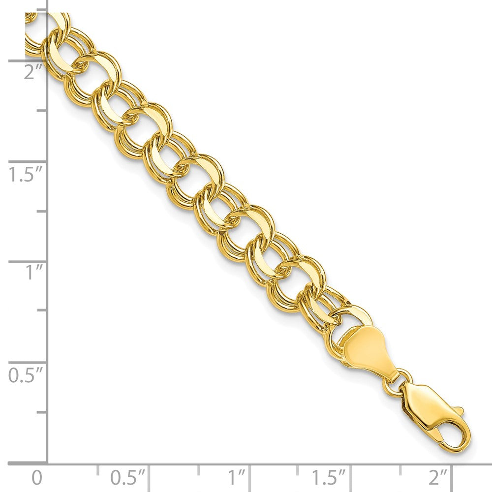 10k 7mm Solid Diamond-cut Double Link 8 inch Charm Bracelet
