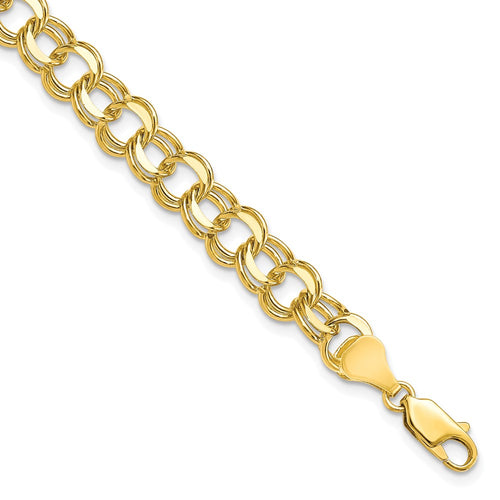 10k 7mm Solid Diamond-cut Double Link 7 inch Charm Bracelet