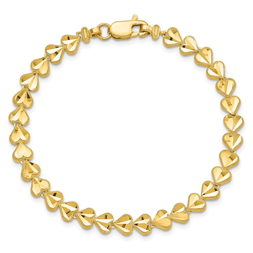 10k Diamond-cut Heart 7 inch Bracelet