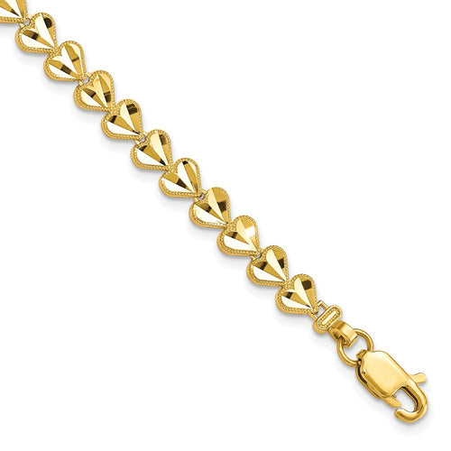 10k Diamond-cut Heart 7 inch Bracelet
