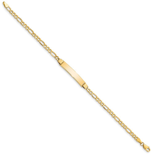10k Polished Semi-Solid Chain/Solid Plate Figaro Link 25x5mm Plate ID Bracelet