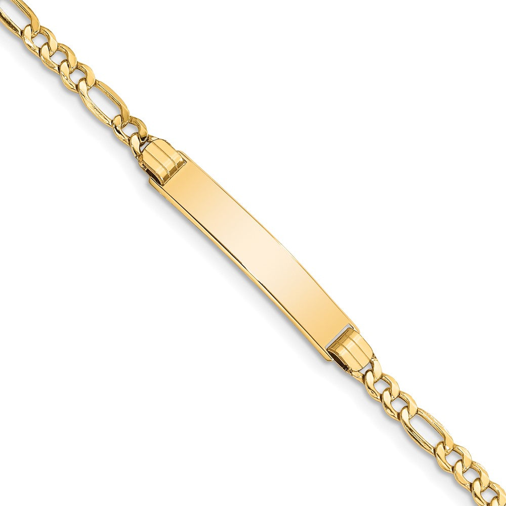 10k Polished Semi-Solid Chain/Solid Plate Figaro Link 25x5mm Plate ID Bracelet