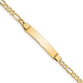 10k Polished Semi-Solid Chain/Solid Plate Figaro Link 25x5mm Plate ID Bracelet