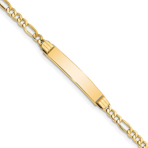 10k Polished Semi-Solid Chain/Solid Plate Figaro Link 25x5mm Plate ID Bracelet