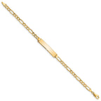 10k Polished Semi-Solid Chain/Solid Plate Figaro Link 33x6mm Plate ID Bracelet
