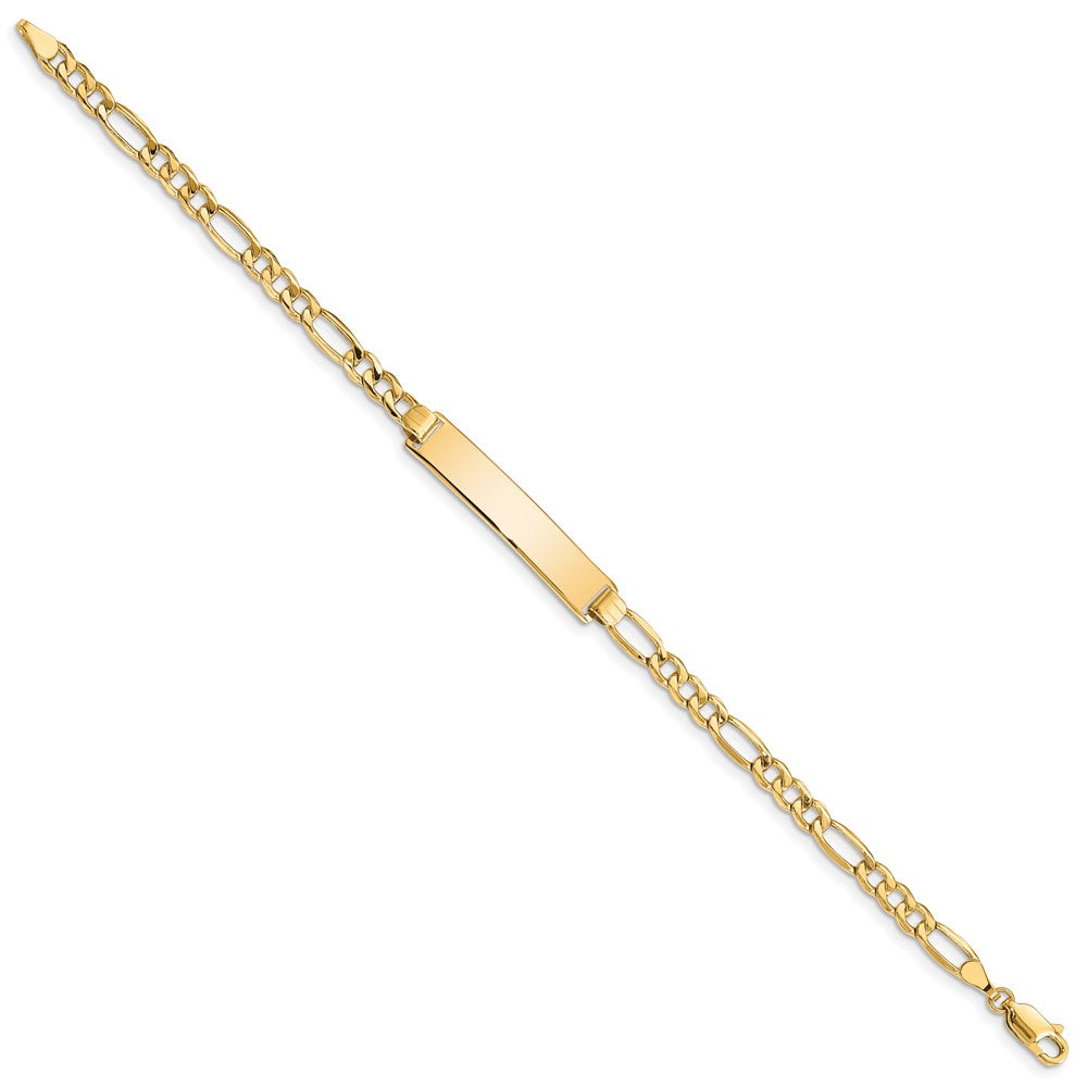 10k Polished Semi-Solid Chain/Solid Plate Figaro Link 33x6mm Plate ID Bracelet