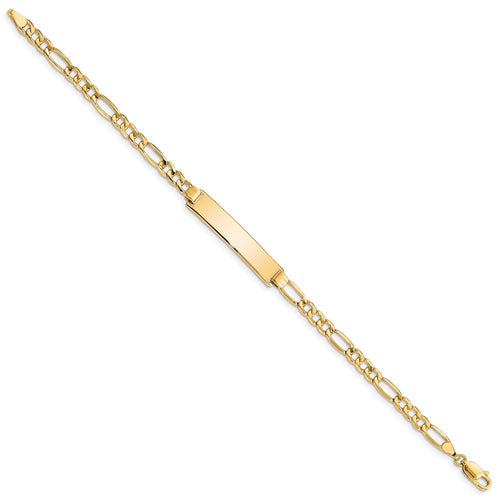 10k Polished Semi-Solid Chain/Solid Plate Figaro Link 33x6mm Plate ID Bracelet