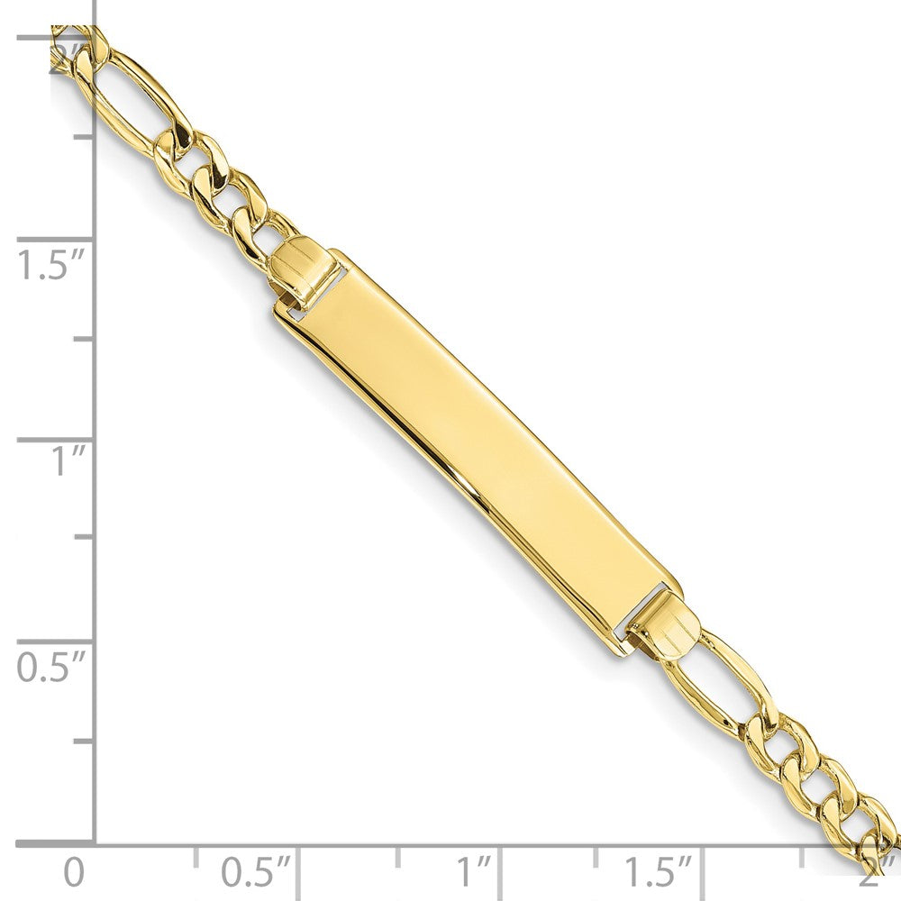 10k Polished Semi-Solid Chain/Solid Plate Figaro Link 33x6mm Plate ID Bracelet