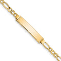 10k Polished Semi-Solid Chain/Solid Plate Figaro Link 33x6mm Plate ID Bracelet