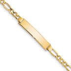 10k Polished Semi-Solid Chain/Solid Plate Figaro Link 33x6mm Plate ID Bracelet