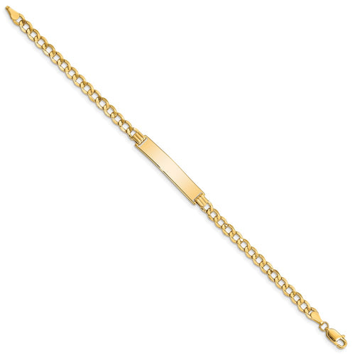 10k Polished Semi-Solid Chain/Solid Plate Curb Link 33x6mm Plate ID Bracelet