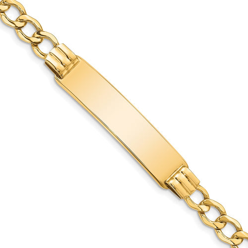 10k Polished Semi-Solid Chain/Solid Plate 5.9mm Curb Link 37x10mm Plate ID Bracelet
