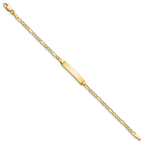 10k Polished Semi-Solid Chain/Solid Plate Figaro Link 20x4mm Plate ID Bracelet