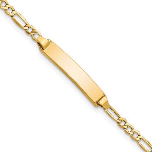 10k Polished Semi-Solid Chain/Solid Plate Figaro Link 20x4mm Plate ID Bracelet