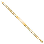 10k Polished Semi-Solid Chain/Solid Plate Figaro Link 35x7mm Plate ID Bracelet
