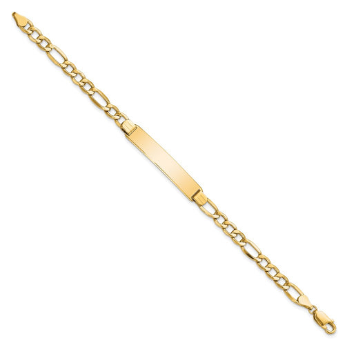 10k Polished Semi-Solid Chain/Solid Plate Figaro Link 35x7mm Plate ID Bracelet